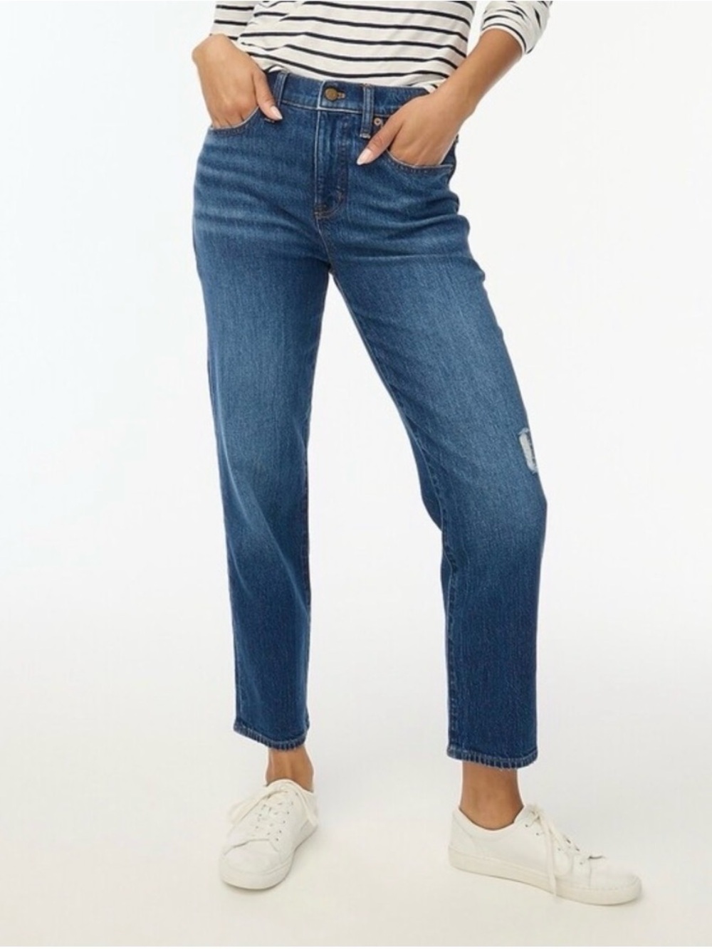 J.Crew Relaxed Boyfriend Jeans Distressed Medium Wash Petite 28P Cropped Denim